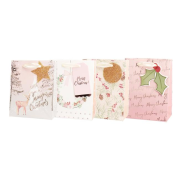 Vianočná papierová taška 180x230mm textilné ušká vo farbe tašky mix 4 ružových motívov bez možnosti